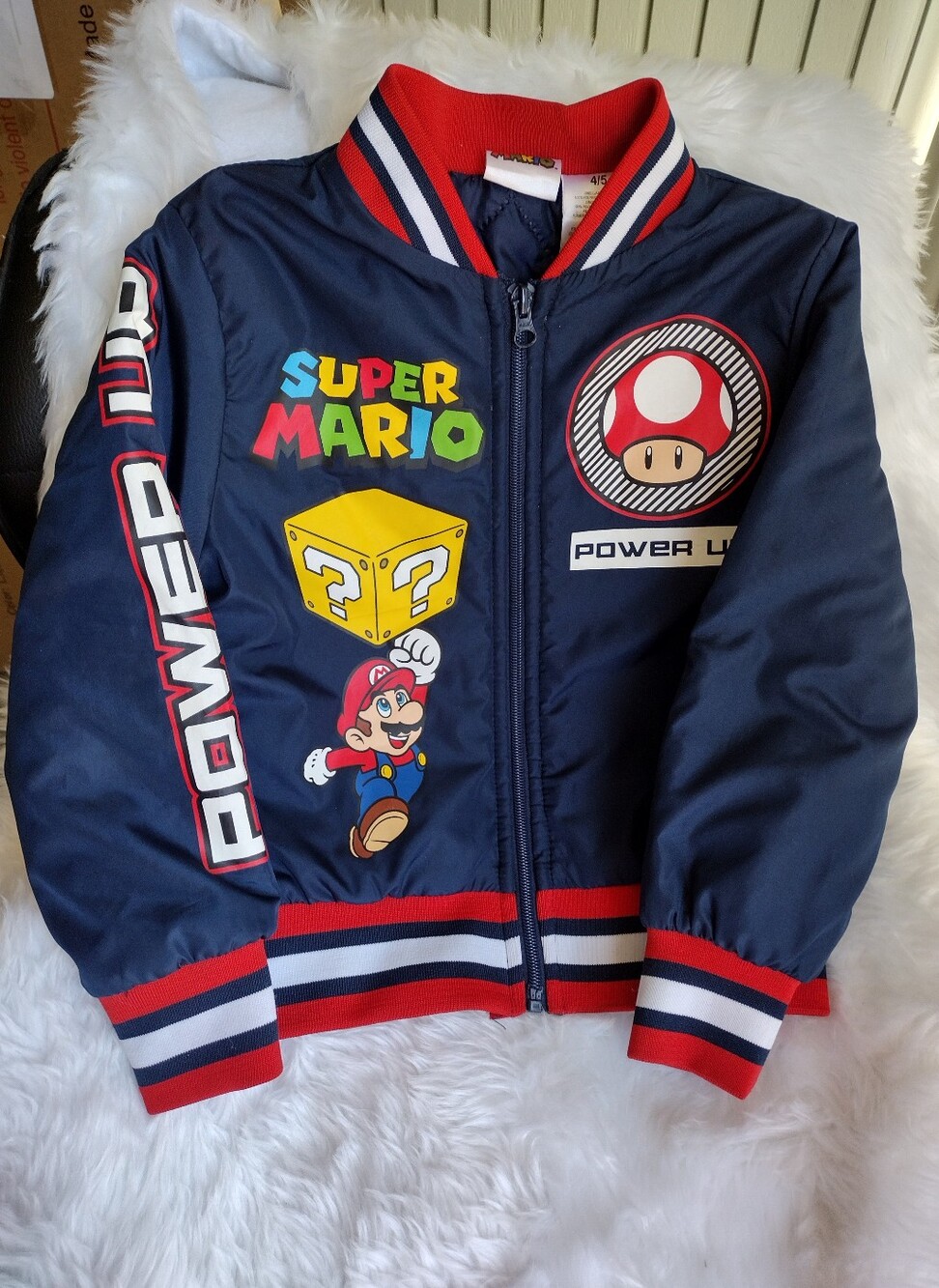 Kid's Like New Nintendo Super Mario Navy Graphic Jacket with Red Trim